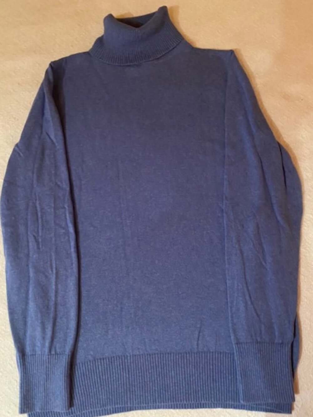 LL Bean Sweater Womens M Blue Cotton Cashmere Turtleneck Knit Pullover Outdoor